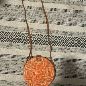 Vibrant Orange and Brown Woven Crossbody Bag